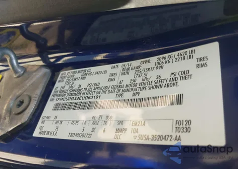 2014 Ford Escape Se from USA, damaged, VIN 1FMCU0GX4EUD63191
